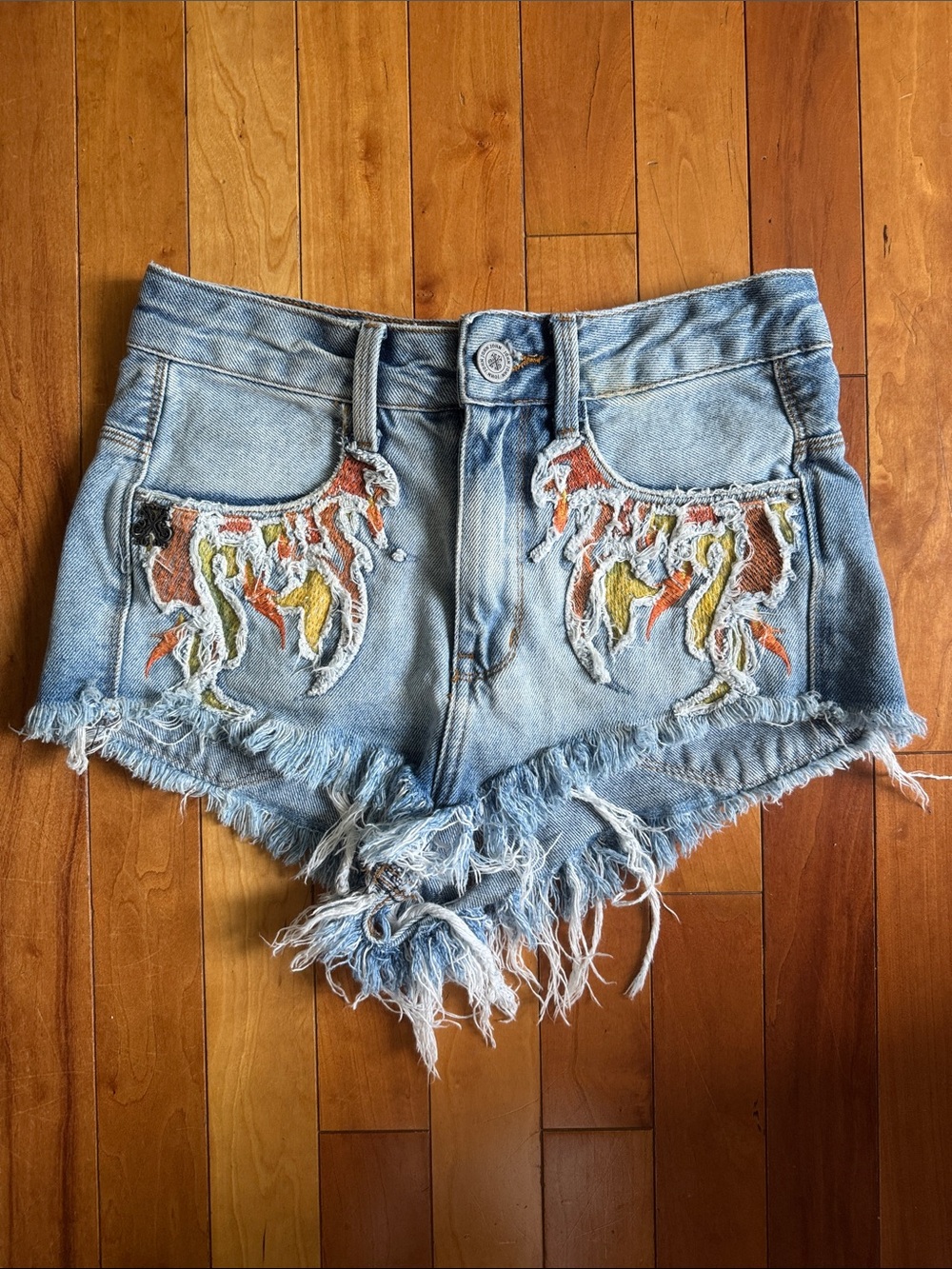 John John Embroidered High Waisted Micro Shorts